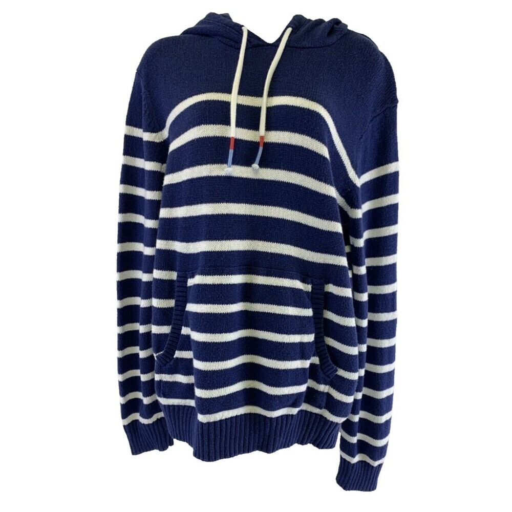 Vineyard Vines Hooded Sweater Pullover Navy Blue White Striped Pocket Women Med‎
